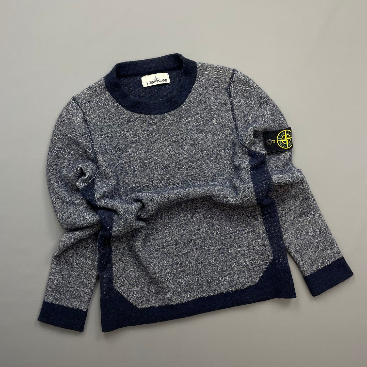 Stone Island Blue Tri-Tone AW17 Crewneck Knit Jumper