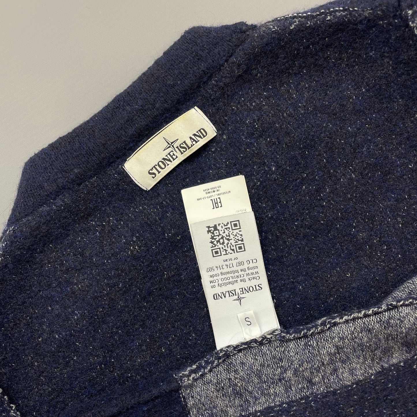 Stone Island Blue Tri-Tone AW17 Crewneck Knit Jumper
