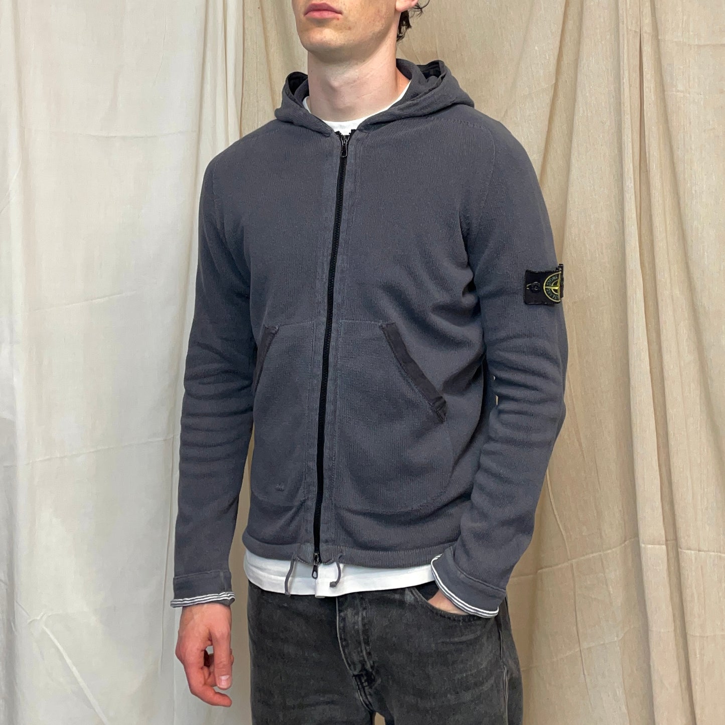Stone Island Grey SS06 Knit Hooded Zip Cardigan Jumper