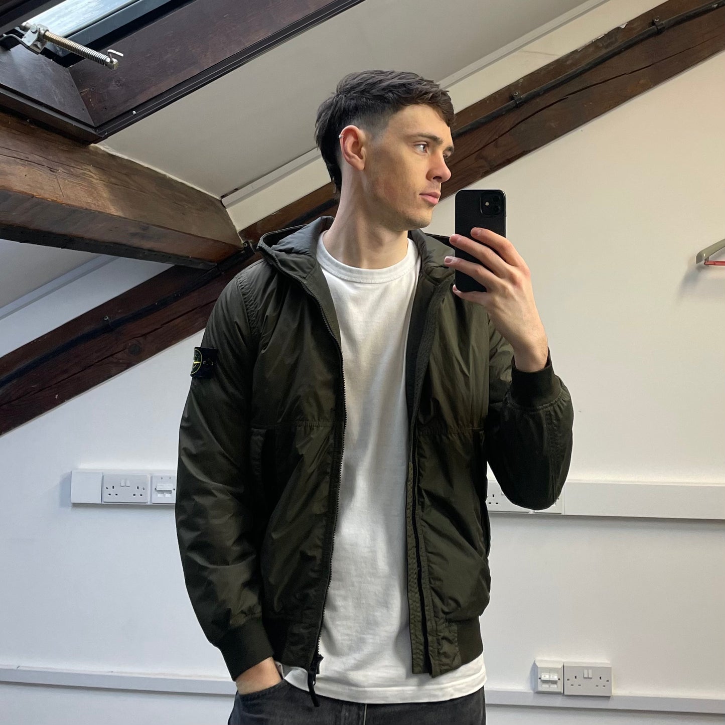 Stone Island Khaki AW23 Garment Dyed Crinkle Reps w/ Primaloft Hooded Jacket