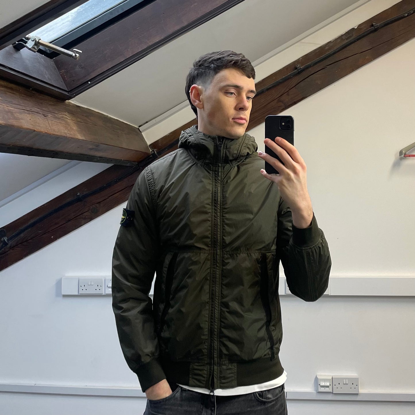 Stone Island Khaki AW23 Garment Dyed Crinkle Reps w/ Primaloft Hooded Jacket