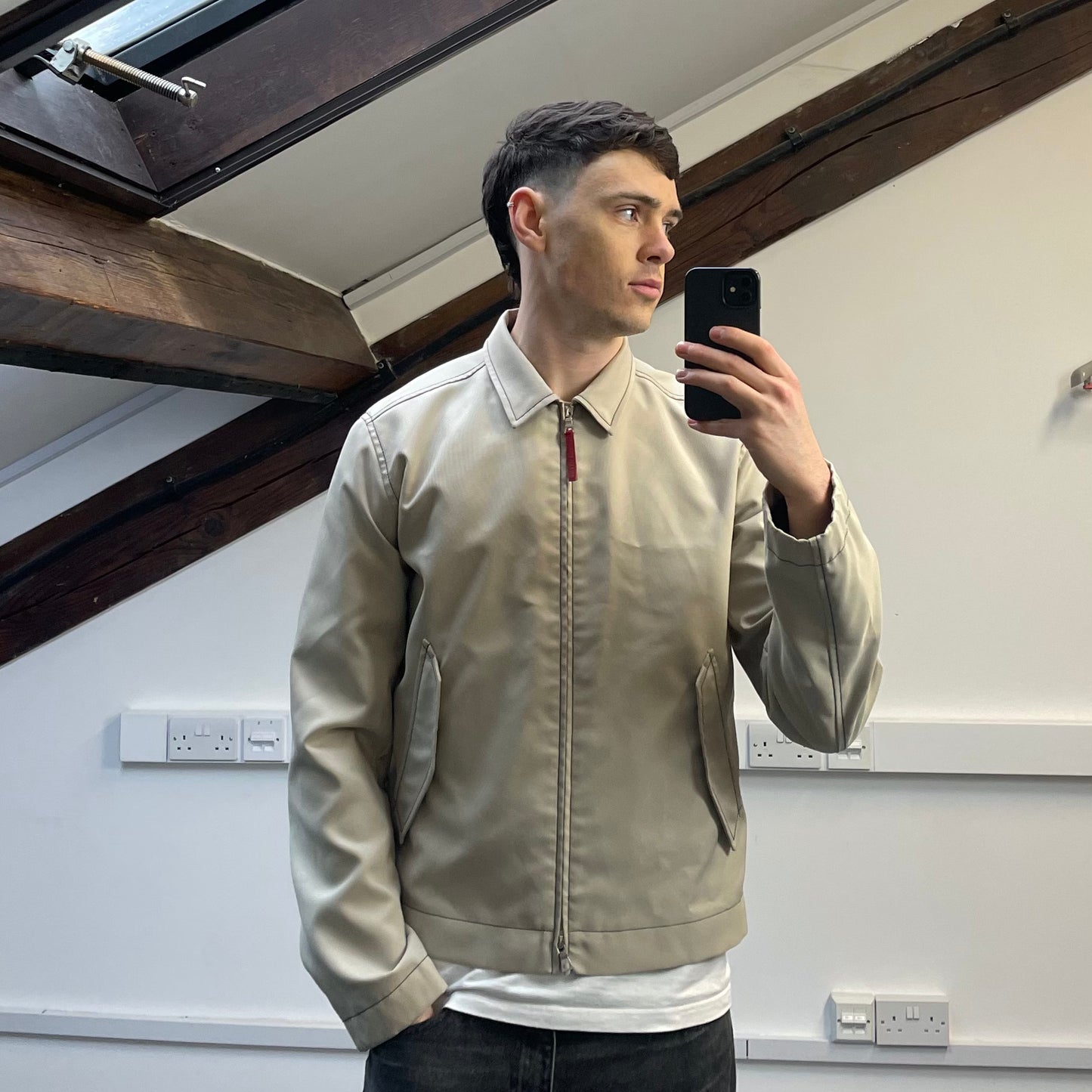 Prada Sport Beige Contrast Stitch Lightweight Harrington Jacket