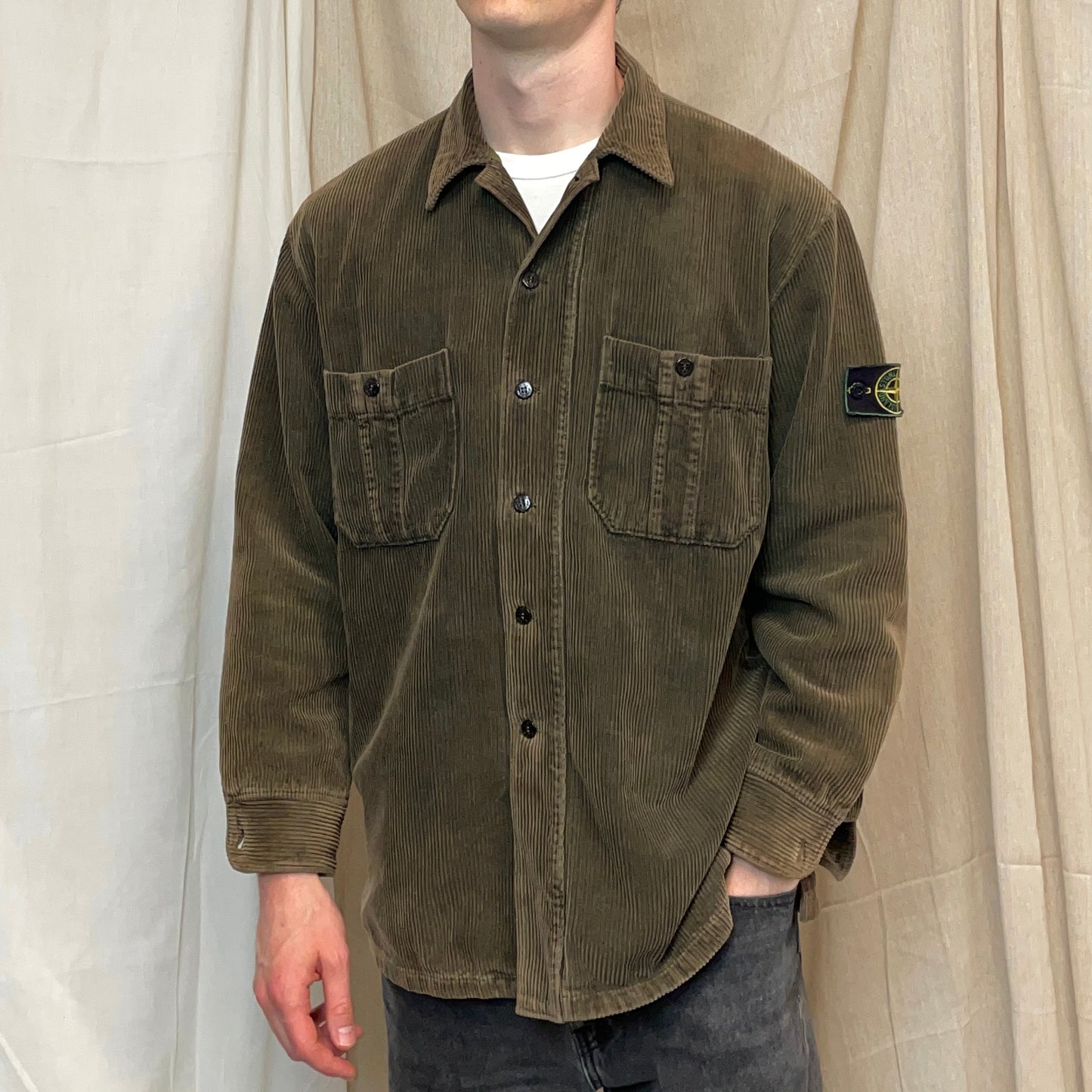 Stone Island Brown AW95 Jumbo Cord Corduroy Green Edge Badge Overshirt Jacket