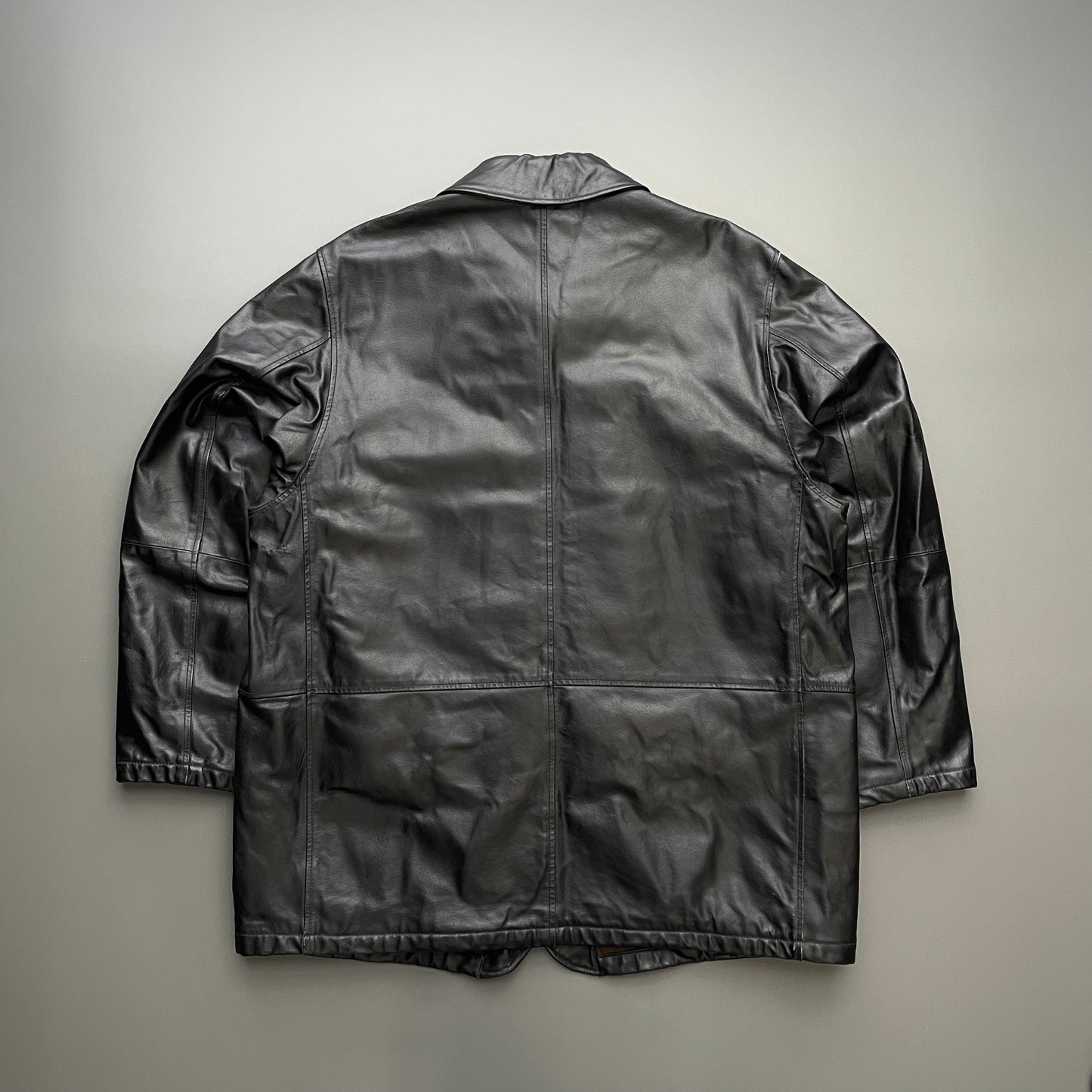 Armani Jeans Black 90s Leather Overcoat