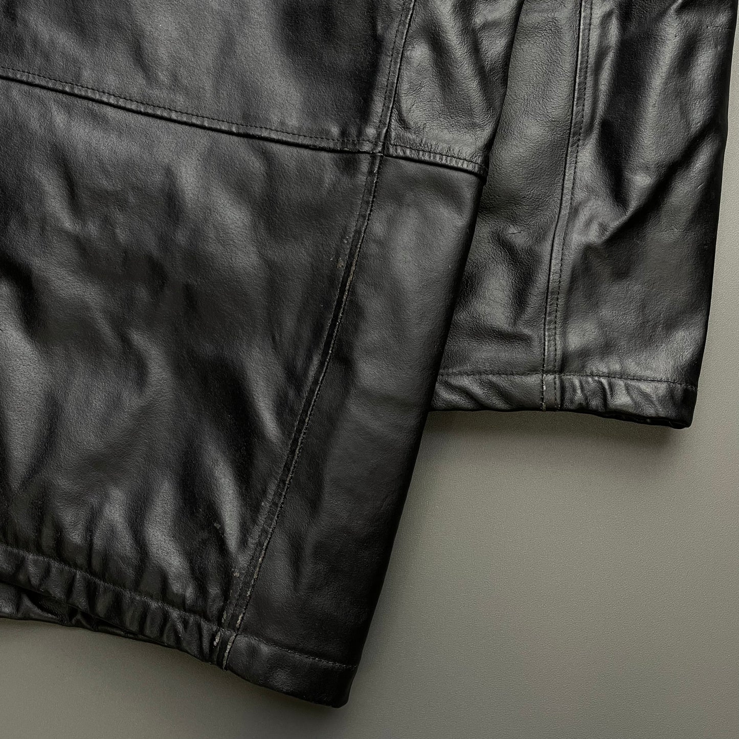 Armani Jeans Black 90s Leather Overcoat