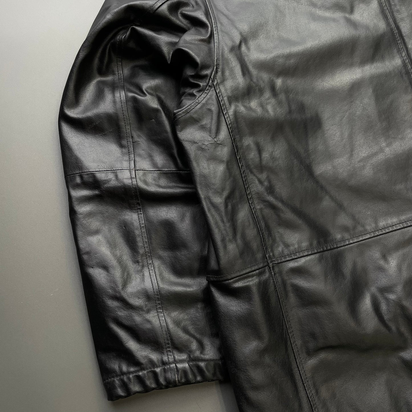 Armani Jeans Black 90s Leather Overcoat