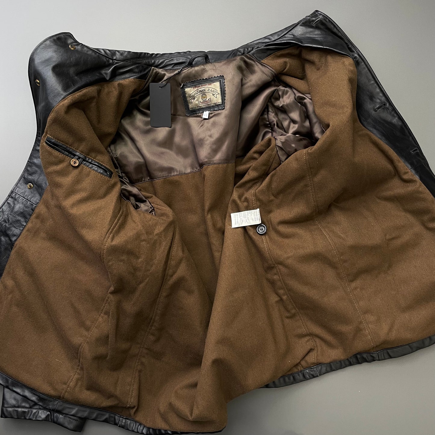 Armani Jeans Black 90s Leather Overcoat