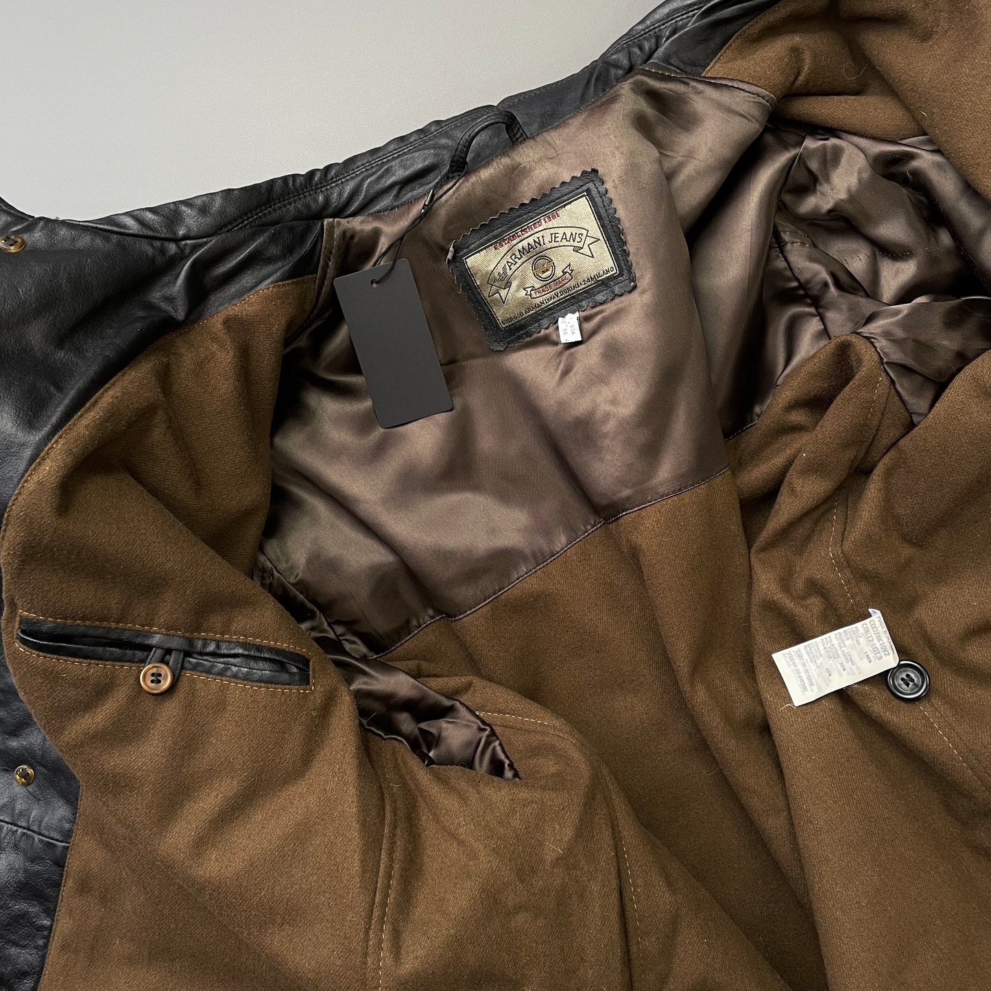 Armani Jeans Black 90s Leather Overcoat