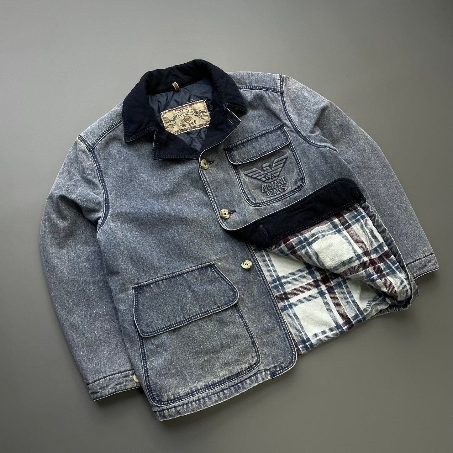 Armani Jeans Blue 90s Denim Lined Hunting Jacket