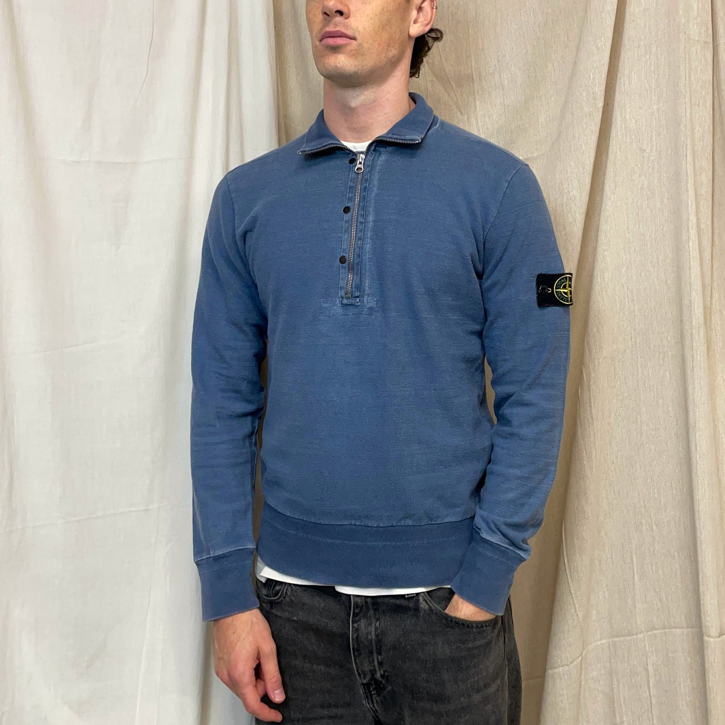 Stone Island Blue SS10 Half-Zip & Button Cotton Knit Jumper