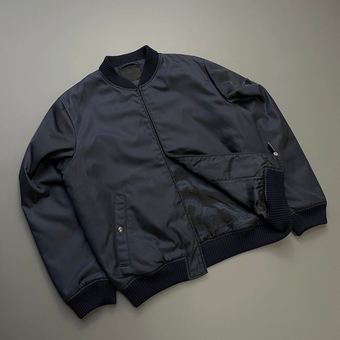 Prada Mainline Navy & Black 2017 Nylon Padded Plaque Bomber Jacket