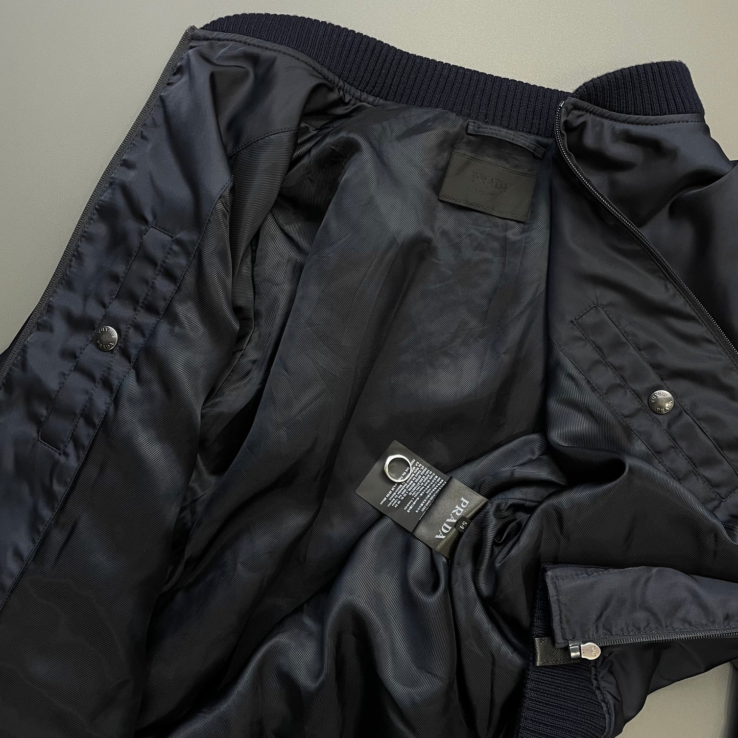 Prada Mainline Navy & Black 2017 Nylon Padded Plaque Bomber Jacket