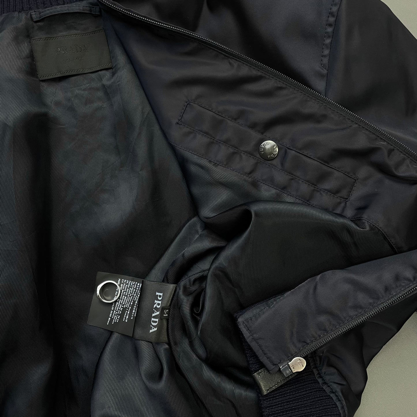 Prada Mainline Navy & Black 2017 Nylon Padded Plaque Bomber Jacket