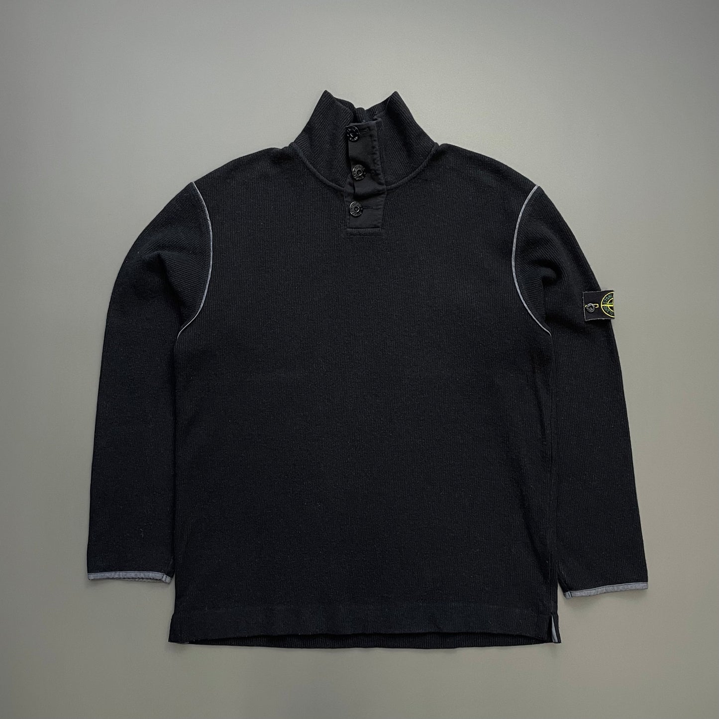 Stone Island Black AW02 Wool Blend Ribbed Jumper