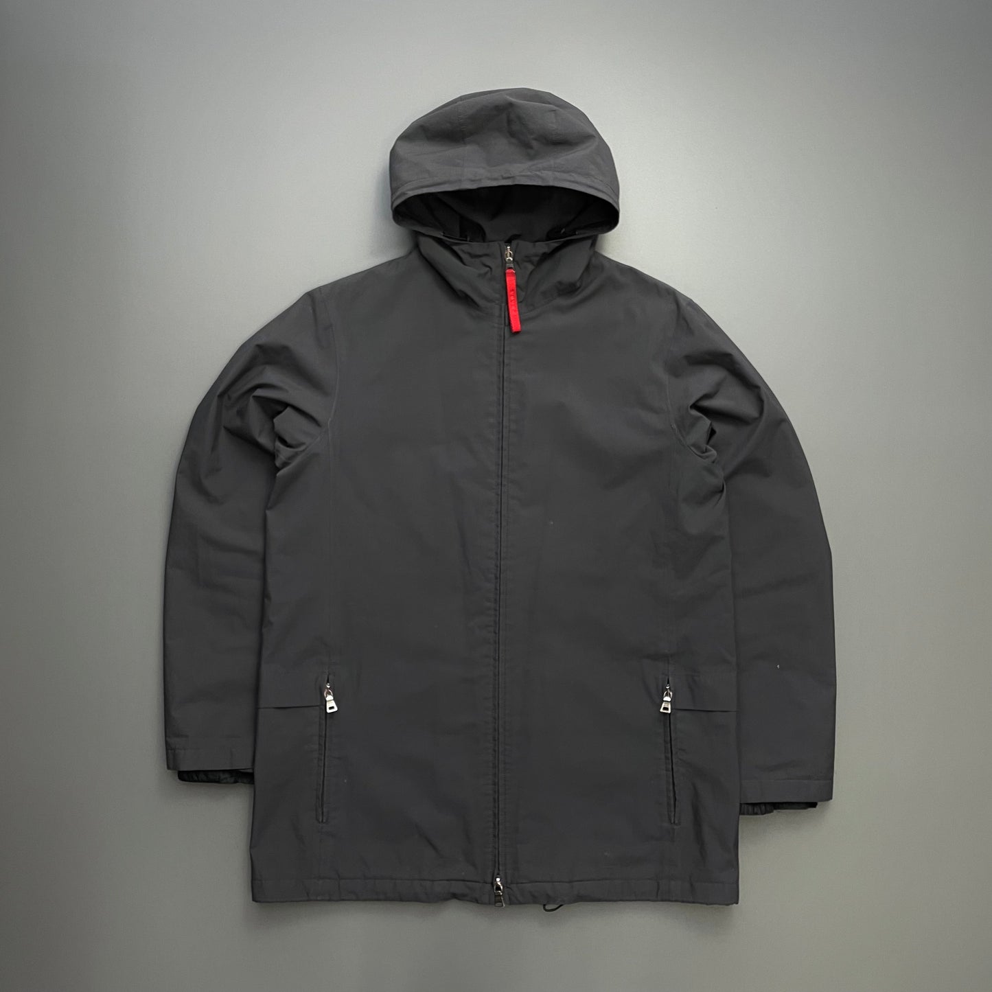 Prada Sport Grey 00s Longline Hooded Parka Jacket