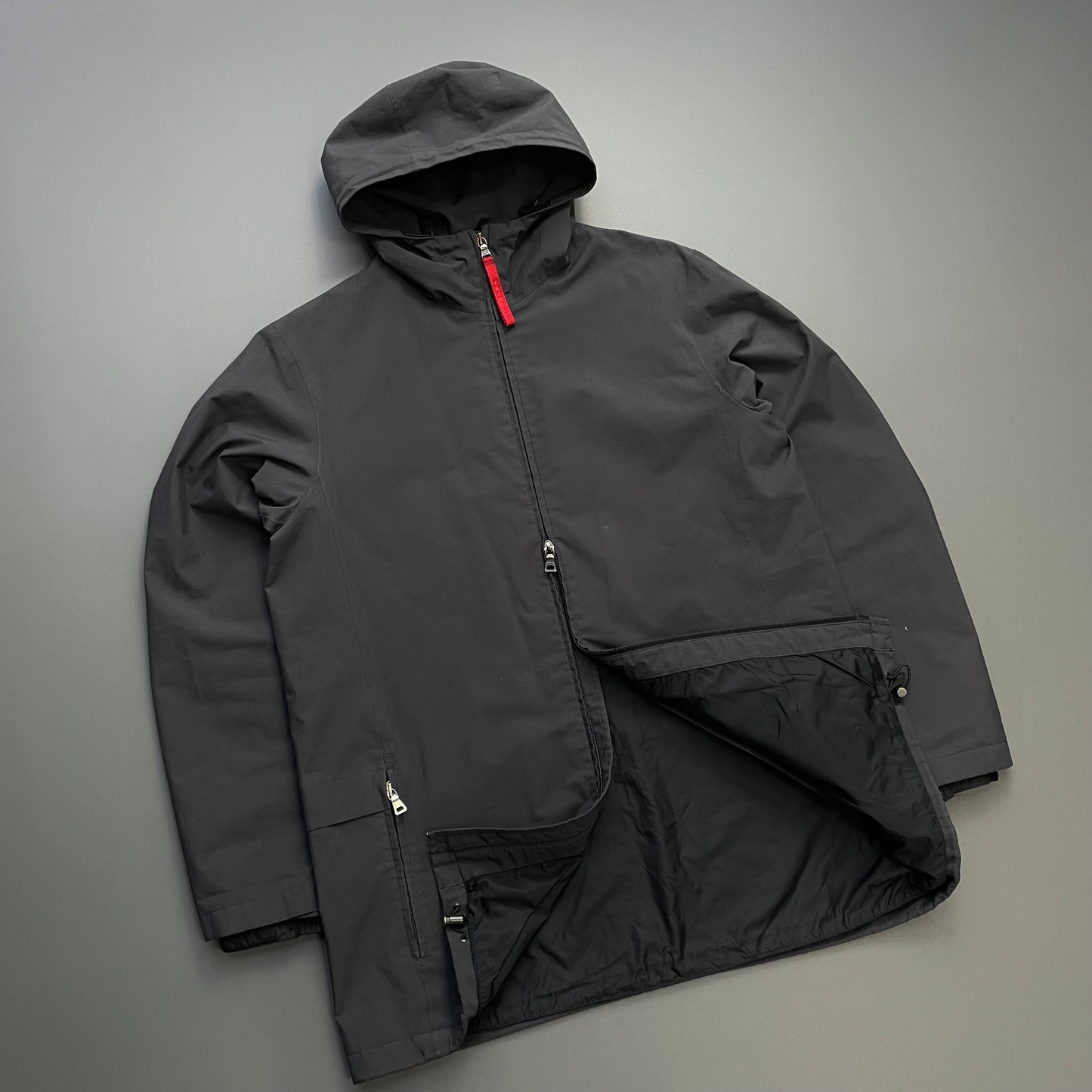 Prada Sport Grey 00s Longline Hooded Parka Jacket