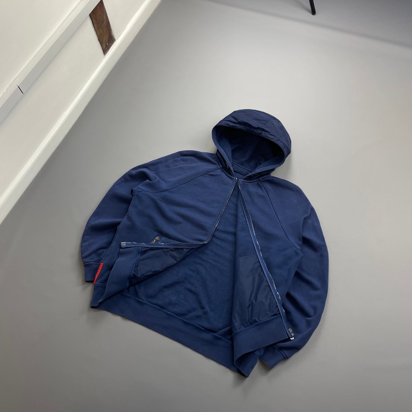 Prada Sport Blue 2009 Nylon Hood Zip-Through Hoodie