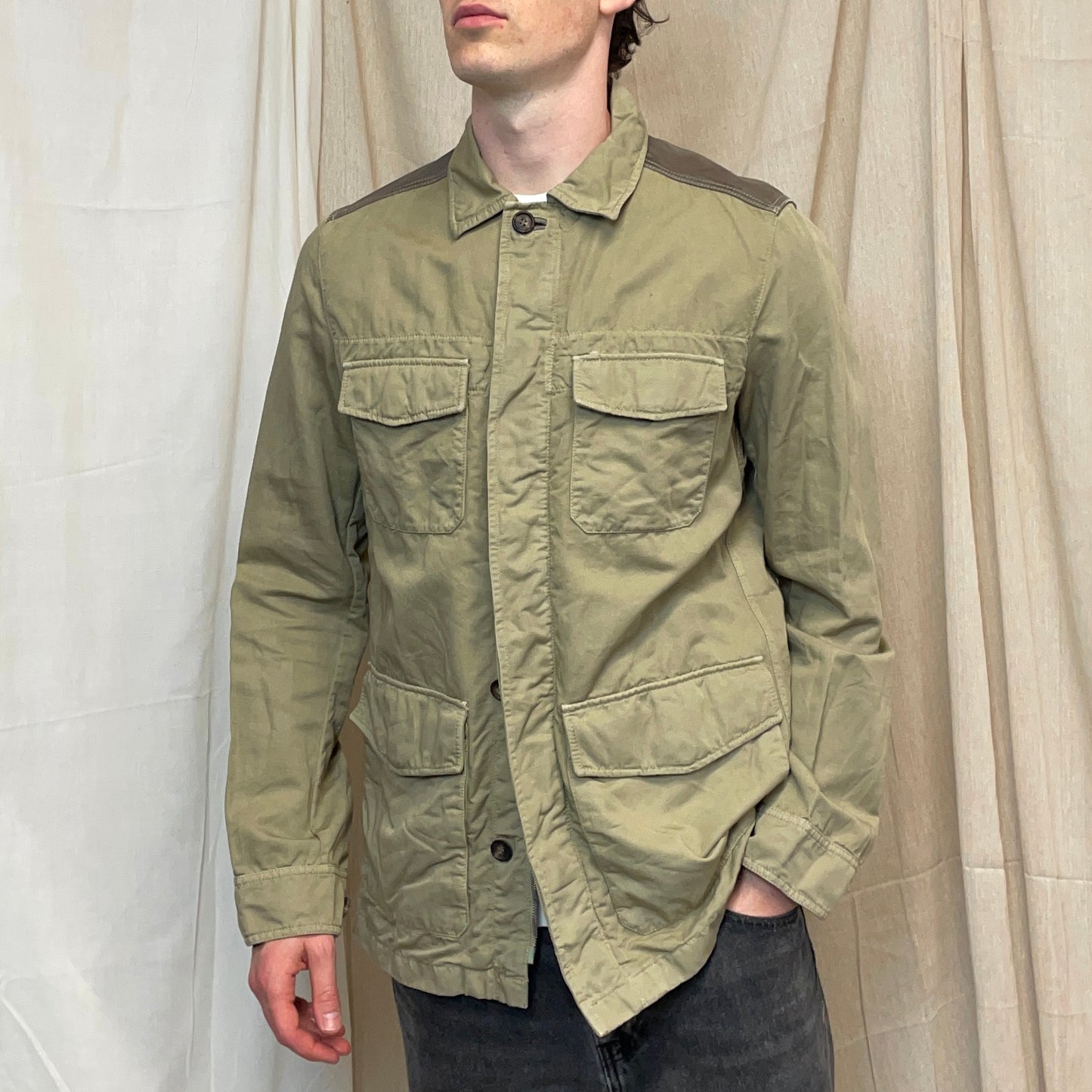 Prada Sport Khaki 00s Mixed Linen & Leather Multi-Pocket Field Jacket