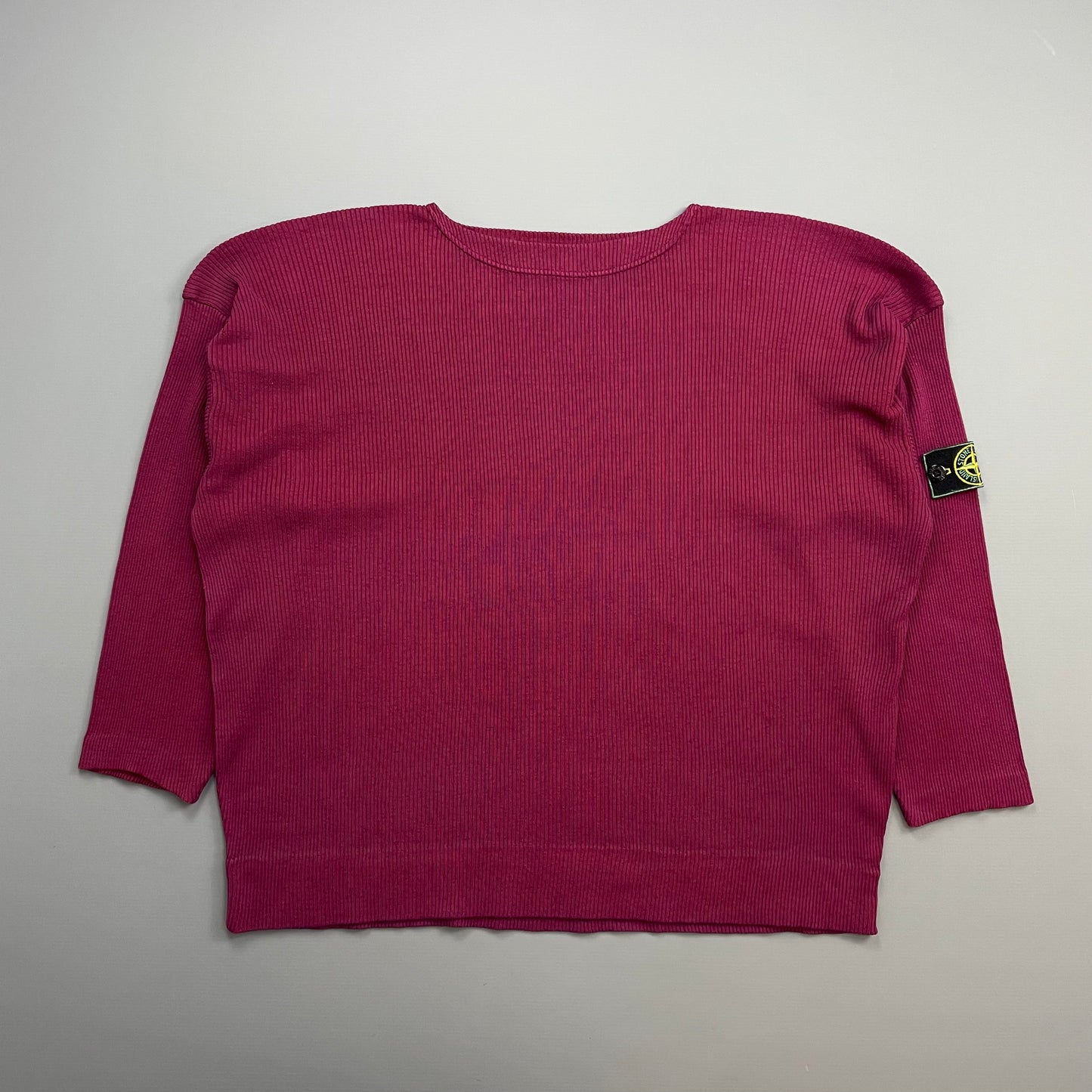 Stone Island Red 80s Ribbed Boat Neck Green Edge Badge Jumper