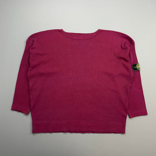 Stone Island Red 80s Ribbed Boat Neck Green Edge Badge Jumper