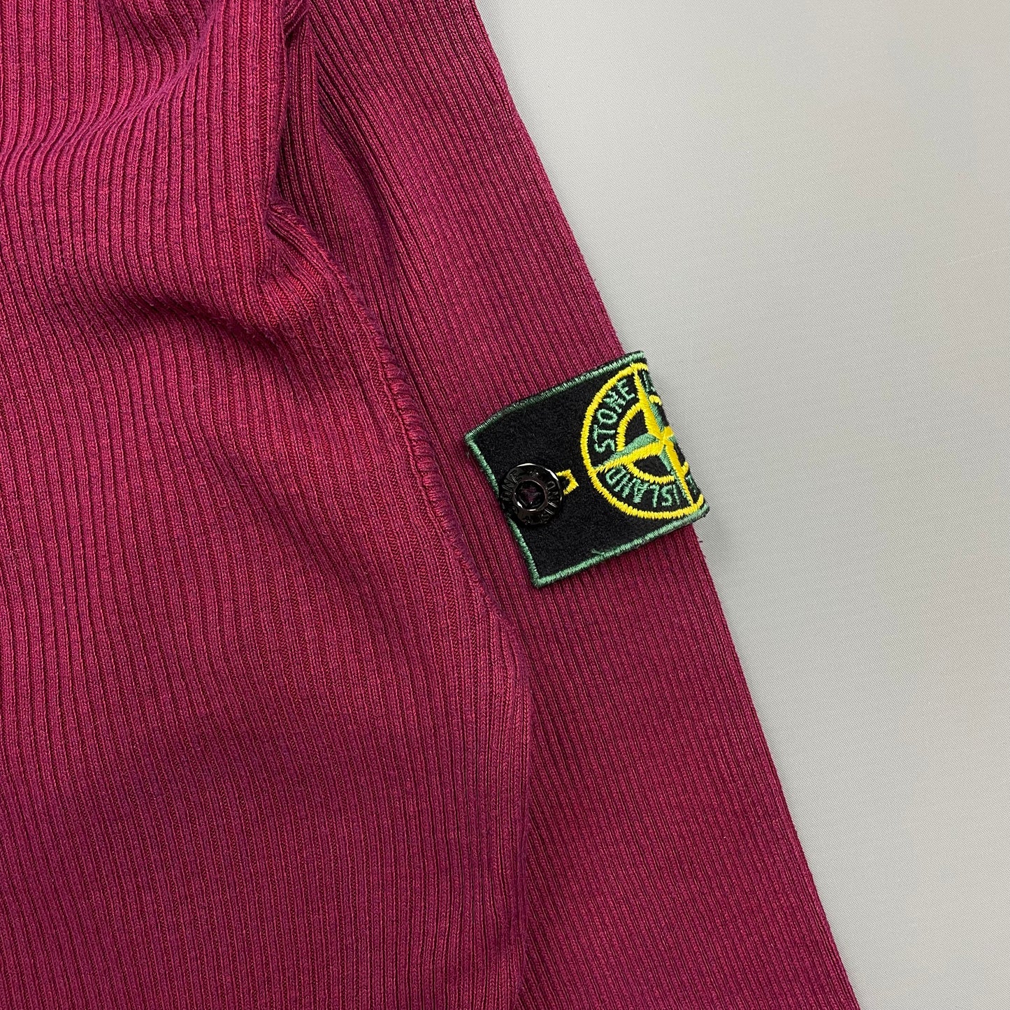 Stone Island Red 80s Ribbed Boat Neck Green Edge Badge Jumper