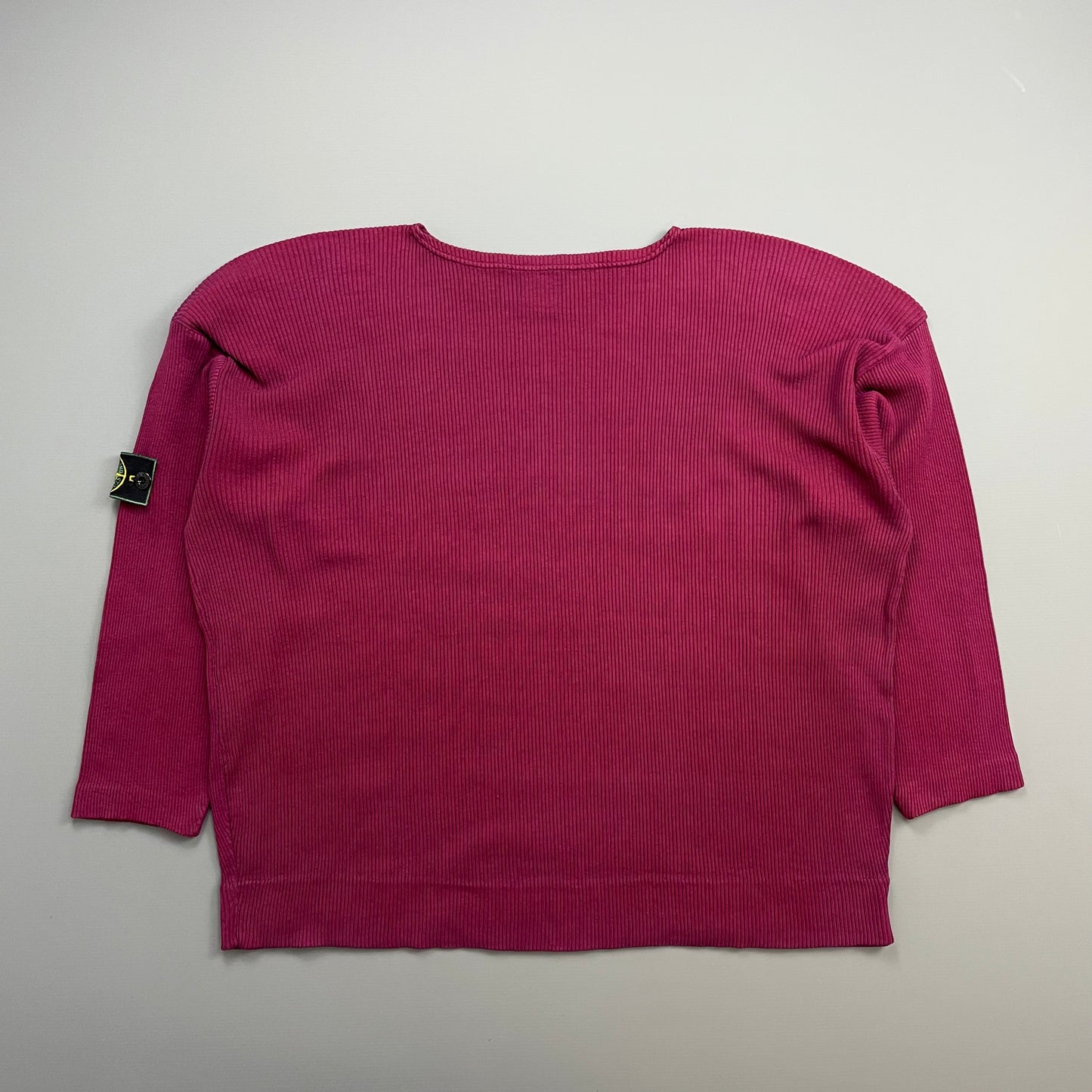 Stone Island Red 80s Ribbed Boat Neck Green Edge Badge Jumper