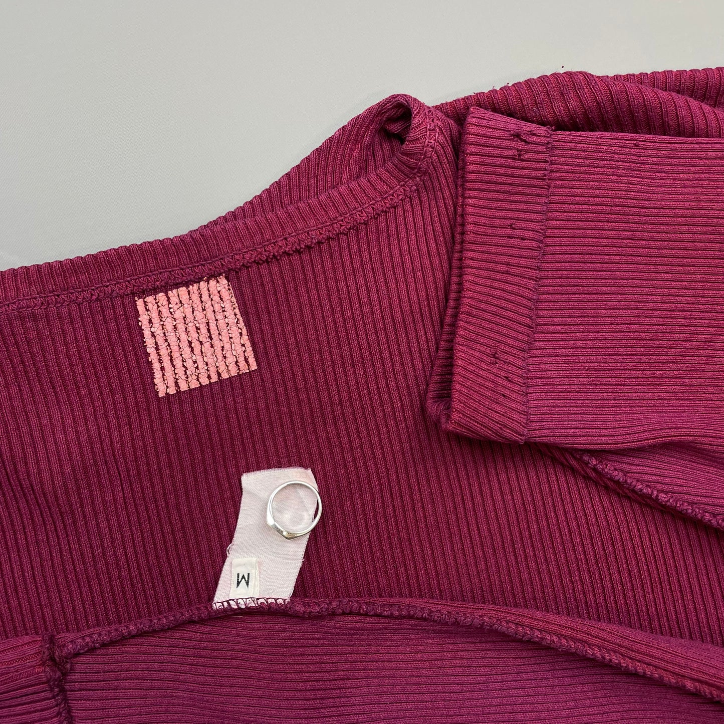 Stone Island Red 80s Ribbed Boat Neck Green Edge Badge Jumper