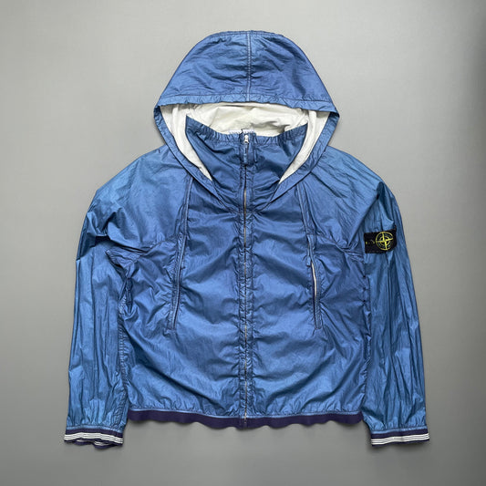Stone Island Blue 00s Nylon Hooded Windbreaker Jacket