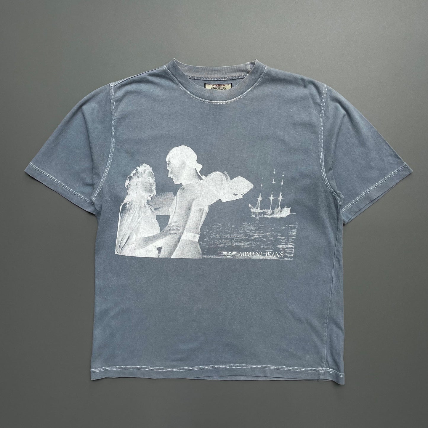 Armani Jeans Grey Blue 90s Scuba Couple Graphic T-Shirt
