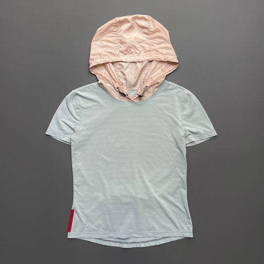 Prada Sport Runway SS99 Turquoise & Pink Nylon Hood T-Shirt