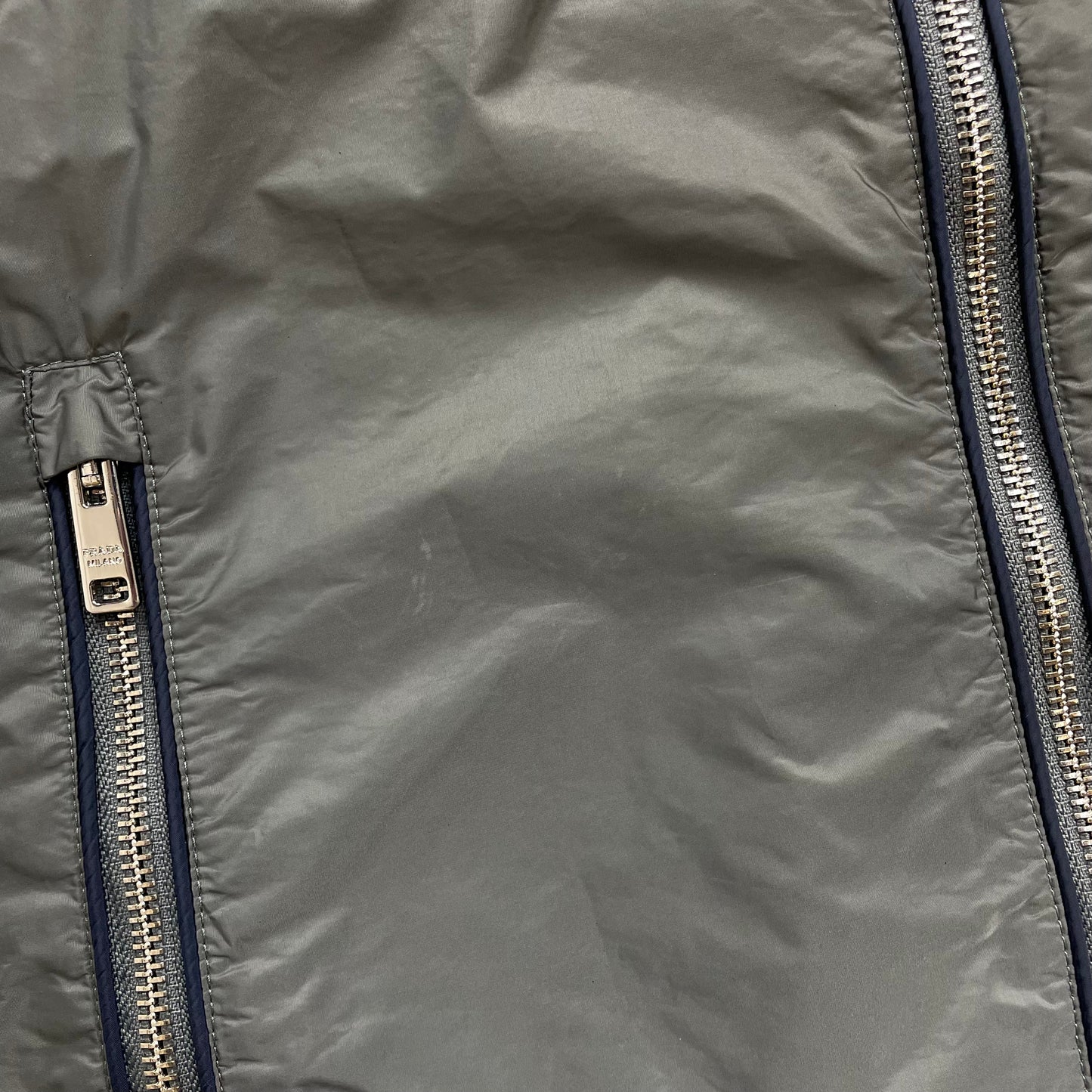 Prada Grey 2015 Contrast Stripe Zip Concealed Hood Nylon Windbreaker Jacket