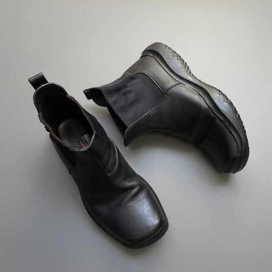 Prada Sport Black FW99 Runway Leather Square Toe Vibram Chelsea Boots