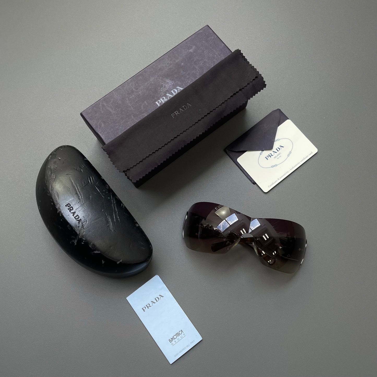 Prada Brown & Silver 00s Tortoise Shell Shield Sunglasses