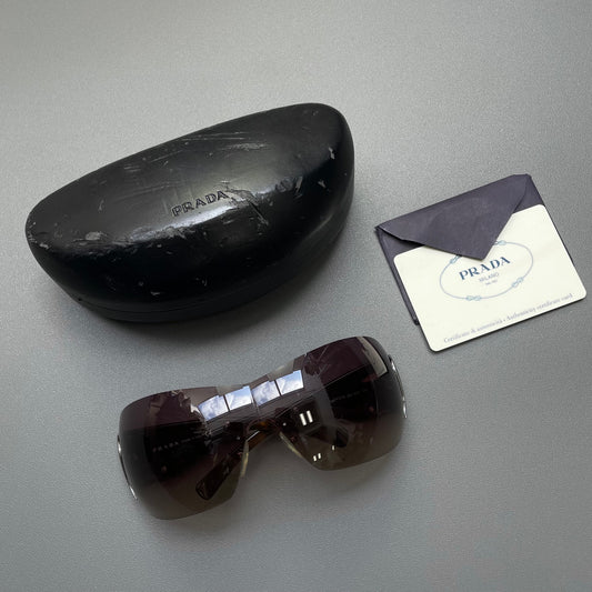 Prada Brown & Silver 00s Tortoise Shell Shield Sunglasses