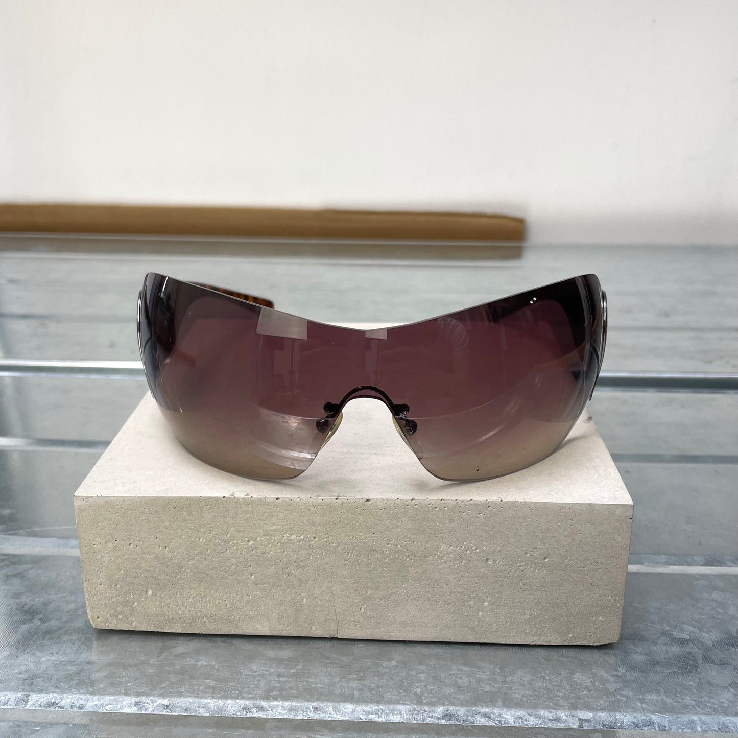 Prada Brown & Silver 00s Tortoise Shell Shield Sunglasses
