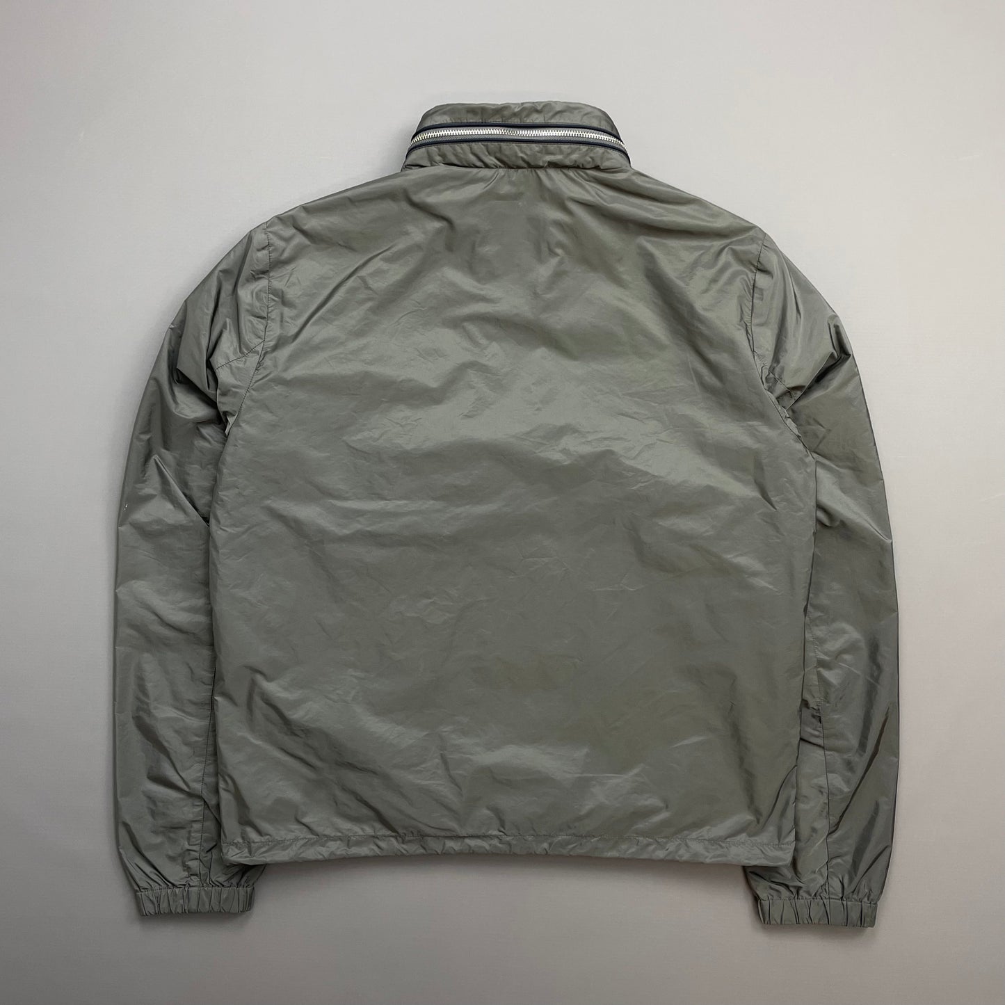 Prada Grey 2015 Contrast Stripe Zip Concealed Hood Nylon Windbreaker Jacket