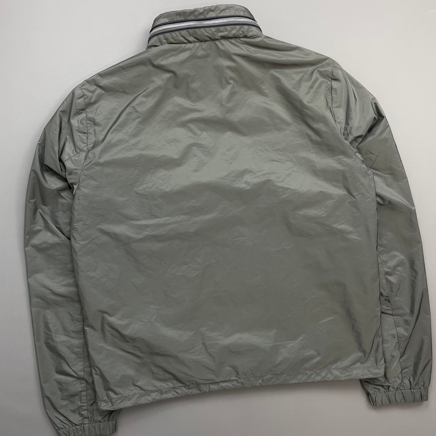 Prada Grey 2015 Contrast Stripe Zip Concealed Hood Nylon Windbreaker Jacket