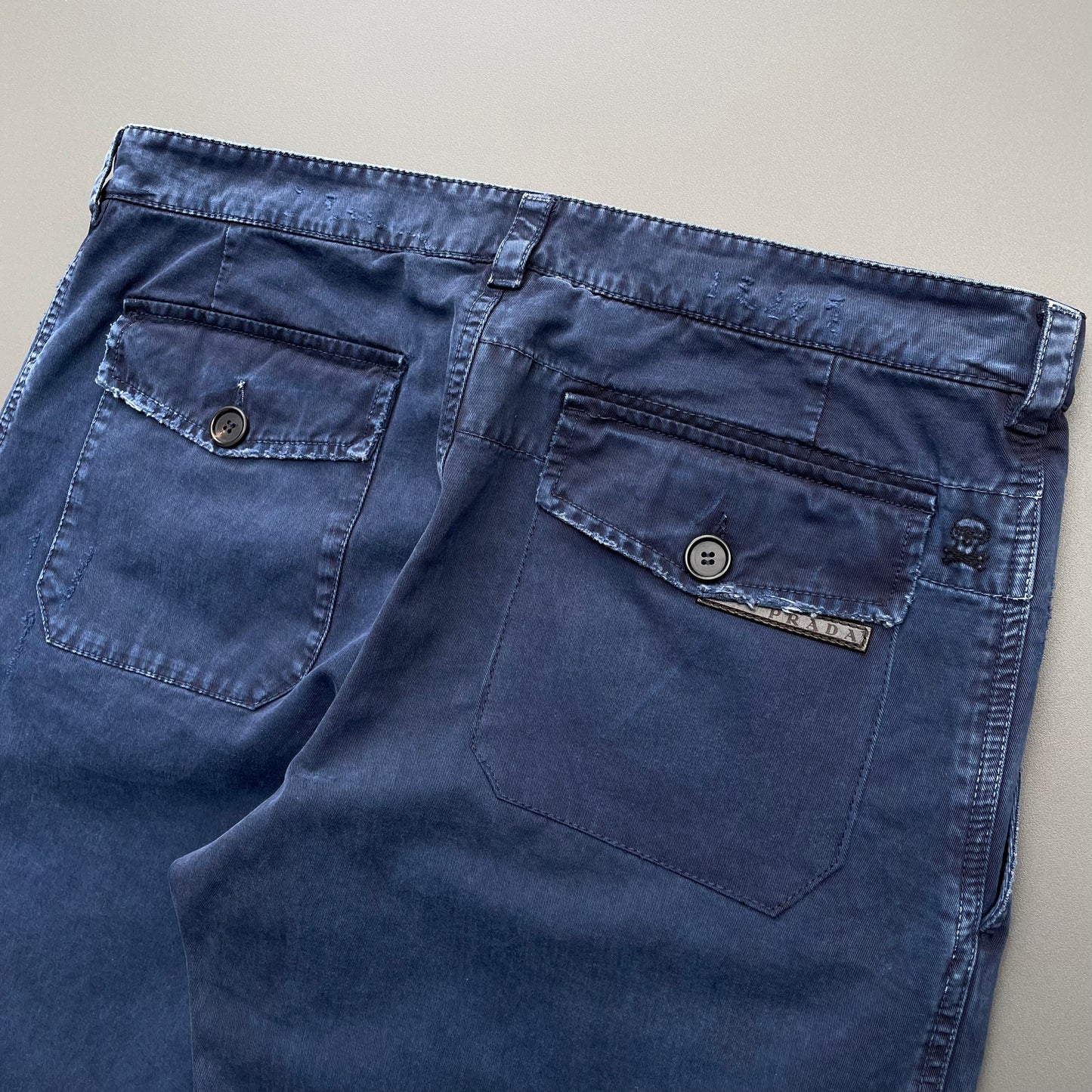 Prada Sport Blue 00s Straight Leg Distressed Cargo Trousers