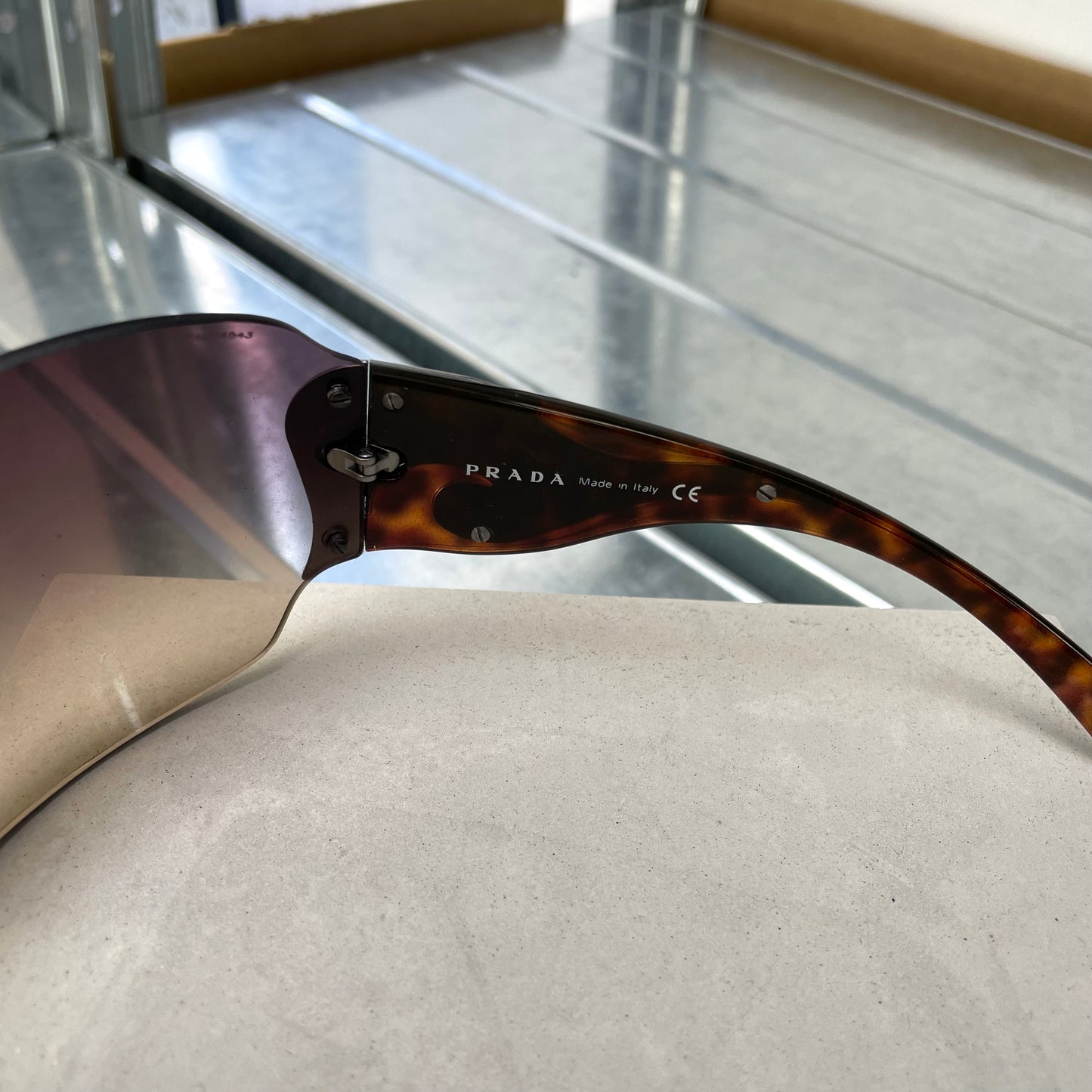 Prada Brown & Silver 00s Tortoise Shell Shield Sunglasses