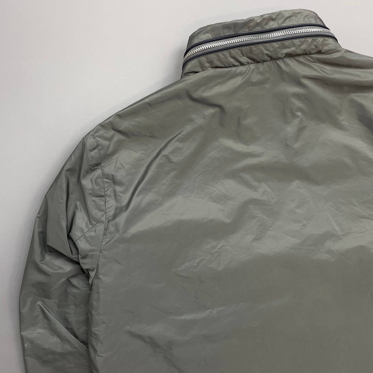 Prada Grey 2015 Contrast Stripe Zip Concealed Hood Nylon Windbreaker Jacket