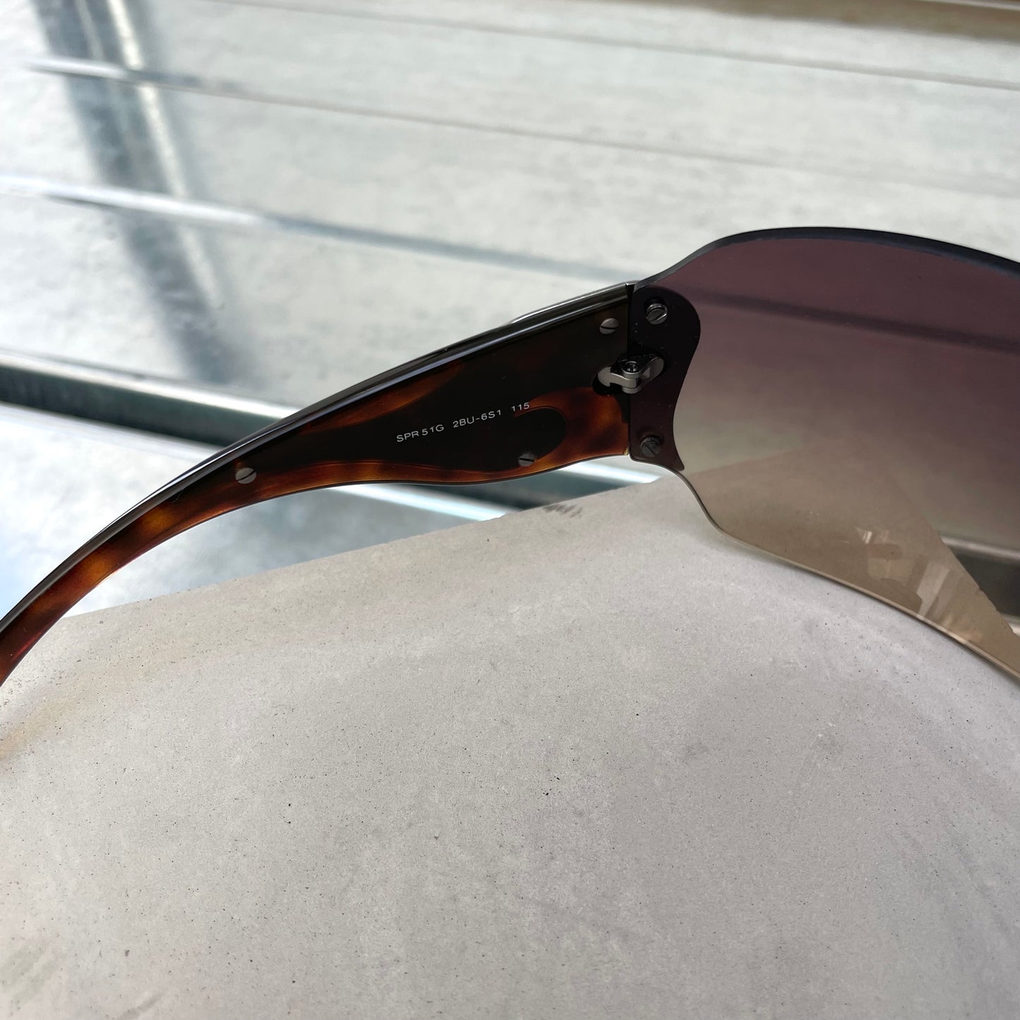 Prada Brown & Silver 00s Tortoise Shell Shield Sunglasses