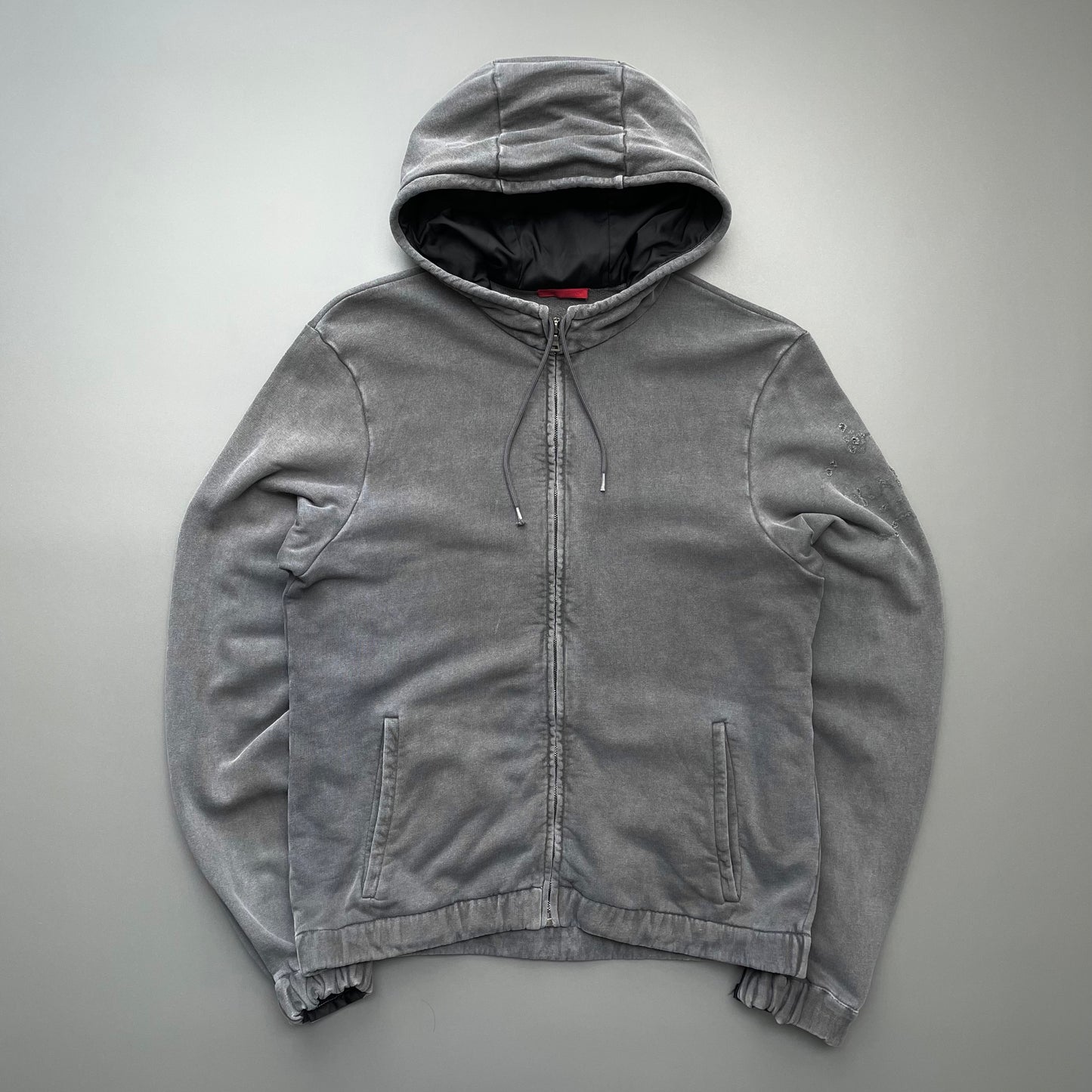 Prada Sport Grey 2009 Distressed Zip-Through Hoodie Jacket