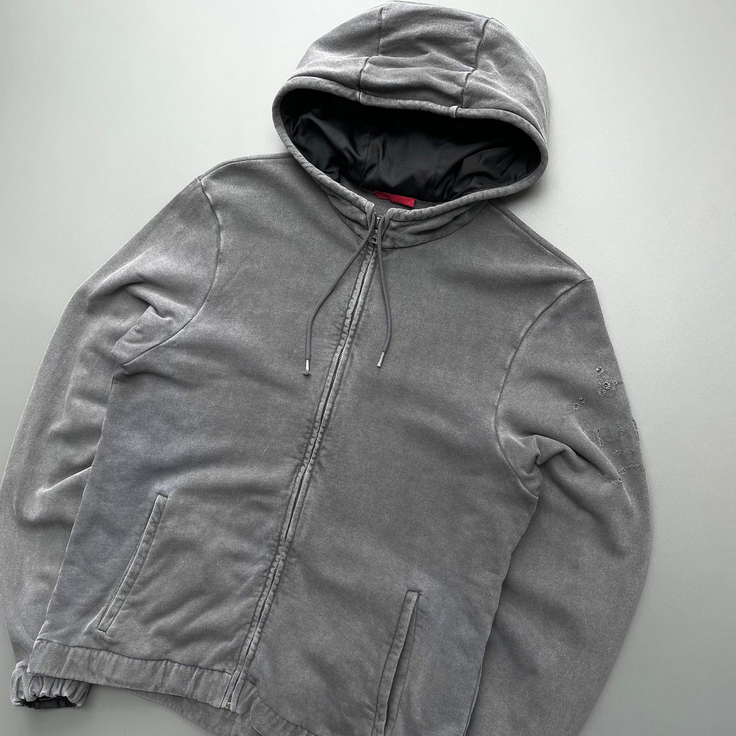 Prada Sport Grey 2009 Distressed Zip-Through Hoodie Jacket