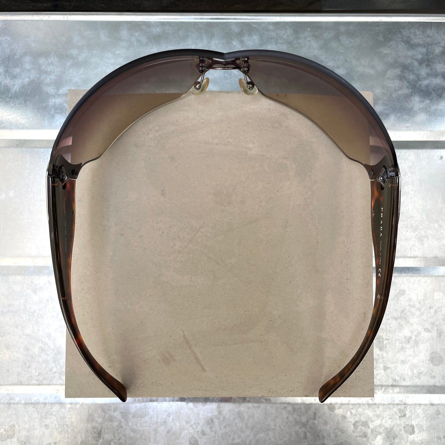 Prada Brown & Silver 00s Tortoise Shell Shield Sunglasses