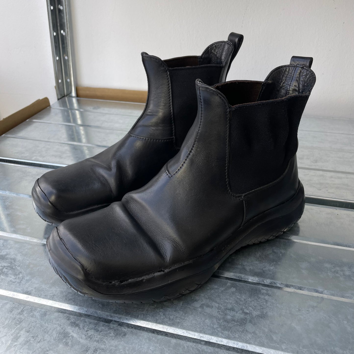 Prada Sport Black FW99 Runway Leather Square Toe Vibram Chelsea Boots