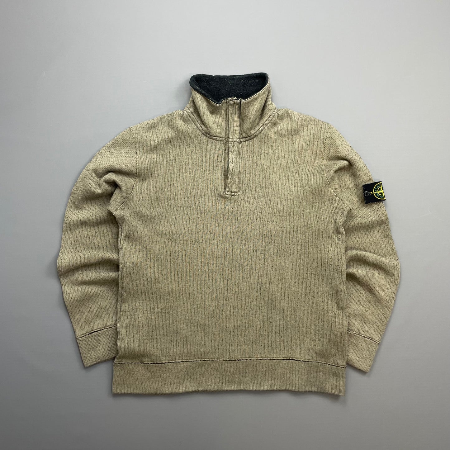 Stone Island Beige AW06 Fleece Lined Speckled Half-Zip Jumper