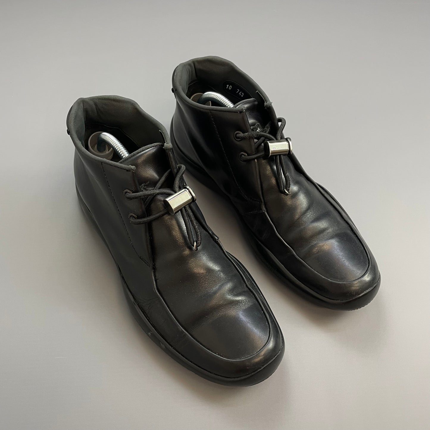 Prada Sport Black FW99 Leather Slip On Vibram Sole Toggle Boots