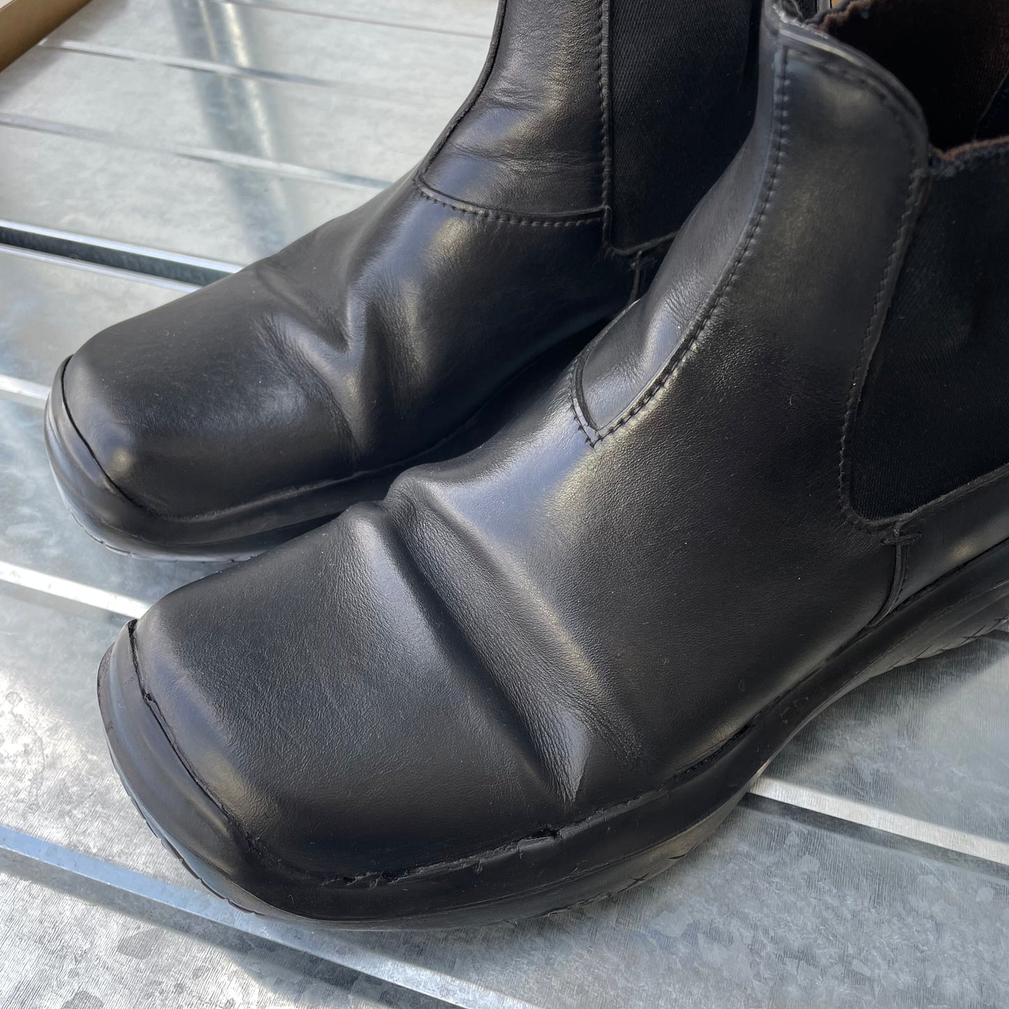 Prada Sport Black FW99 Runway Leather Square Toe Vibram Chelsea Boots