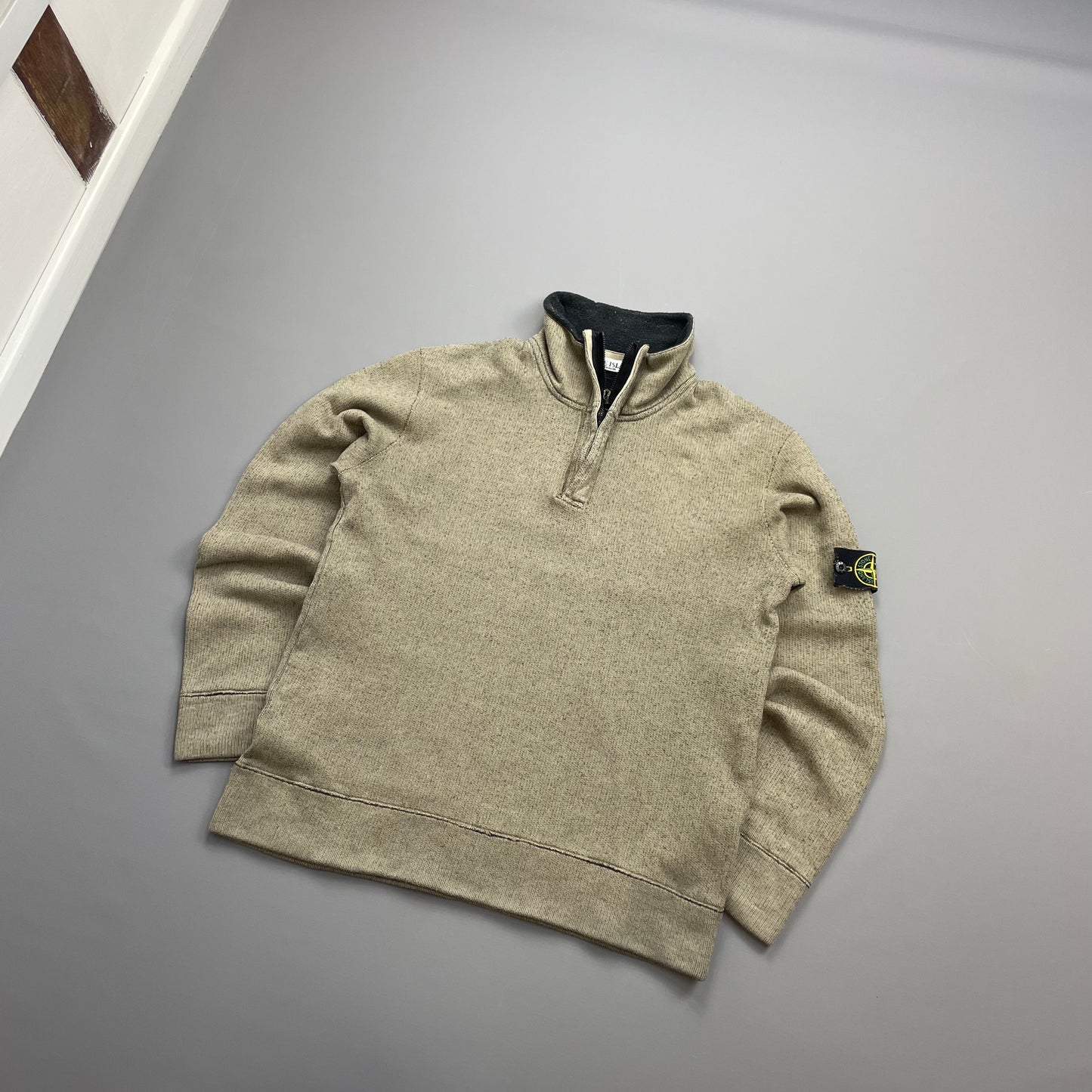 Stone Island Beige AW06 Fleece Lined Speckled Half-Zip Jumper