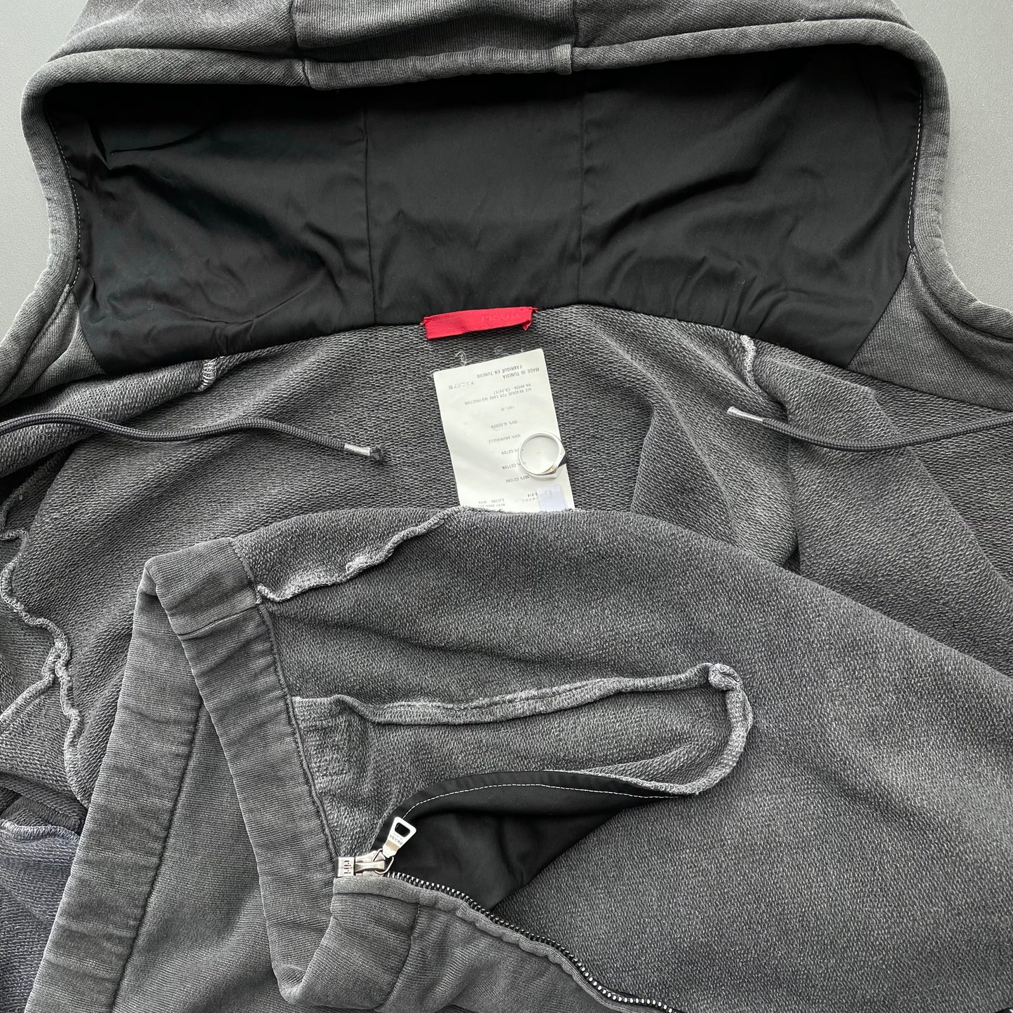 Prada Sport Grey 2009 Distressed Zip-Through Hoodie Jacket